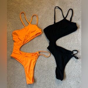 SHEIN Orange and Black Cutout Bodysuits